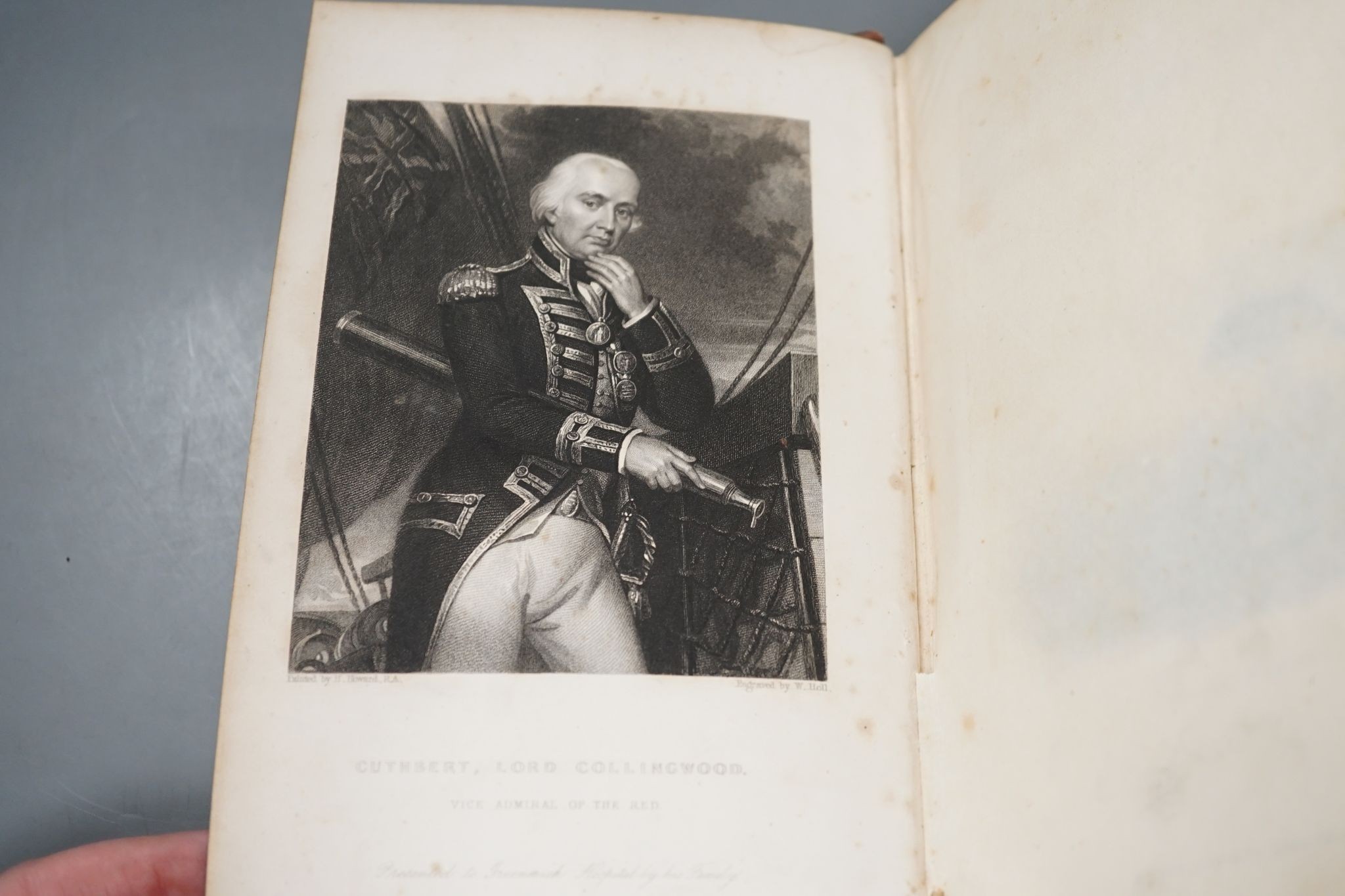 Clarke, Rev. James Stainer and M'Arthur, John - The Life and Services of Horatio Viscount Nelson ... (new edition), 3 vols, engraved pictorial and printed titles, 35 plates (but lacks Boulogne plan); contemp. diced calf,